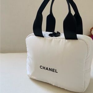 CHANEL White Puff Cosmetic Bag w/Straps